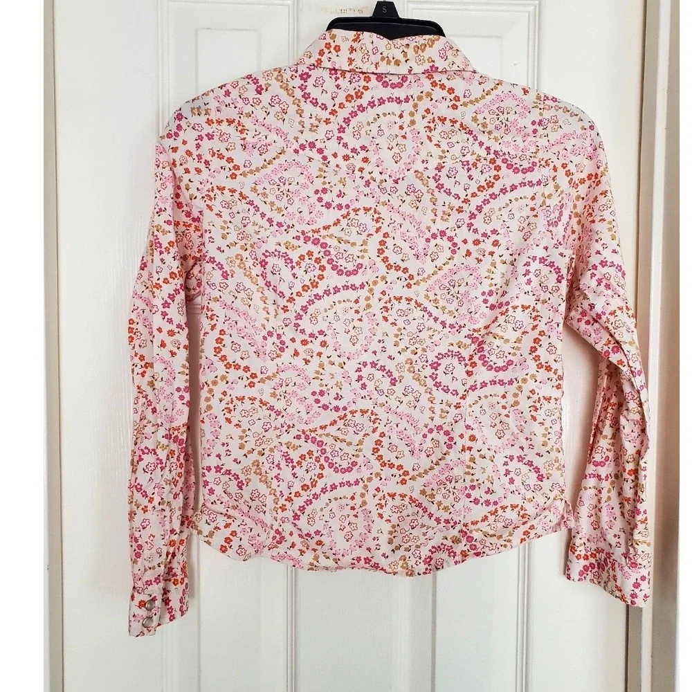 Vtg Gap Kids Western Snap Shirt‎ Pink Floral Cotton Long Sleeve Cowgirl Top L 10